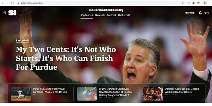 It says FOLLOWING in the top right for me, because I already follow this Sports Illustrated site. You see FOLLOW, so please sign up. 