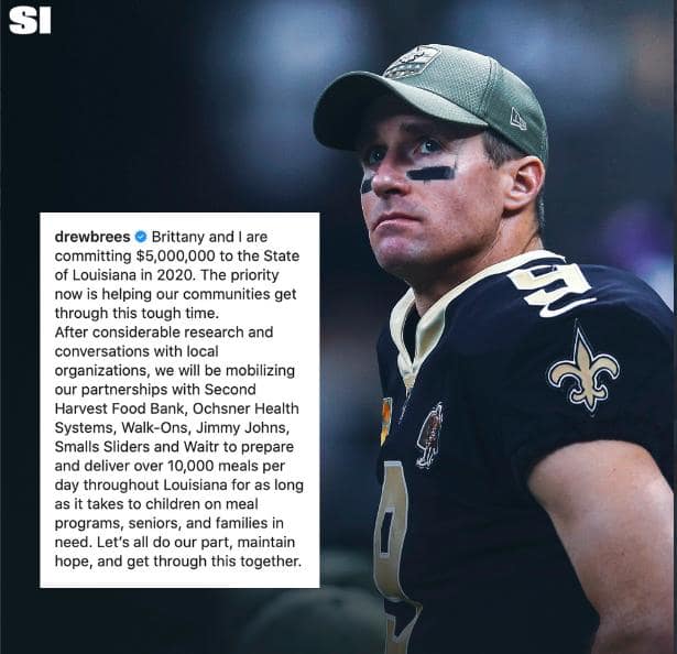 Former Purdue great Drew Brees is helping out his New Orleans community.