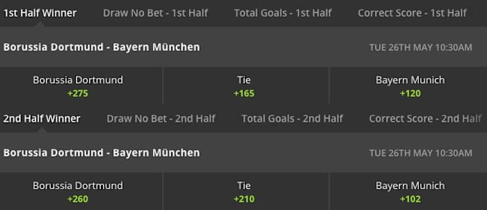 Quarter and Haltime Betting Odds