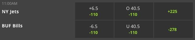 Jets vs Bills DraftKings Odds