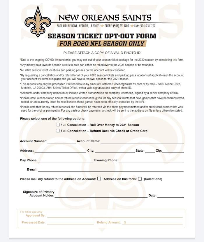 New Orleans Saints Opt-Out Form