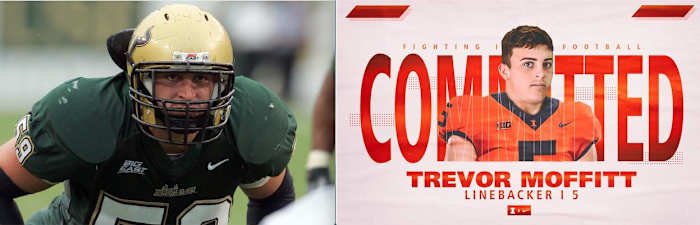 Ben Moffitt (left) was a semifinalist for the 2007 Butkus Award and a All-Big East Conference selection at South Florida. Trevor Moffitt (right) was an All-Area Defensive Player of the Year selection (the same honor earned by his dad 17 years earlier) following a 2019 season that produced 110 tackles, 22 tackles for loss, 11 sacks and four forced fumbles.