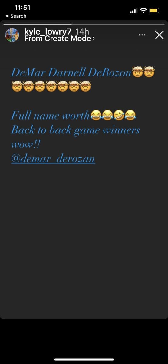 Kyle Lowry praises DeMar DeRozan on Instagram