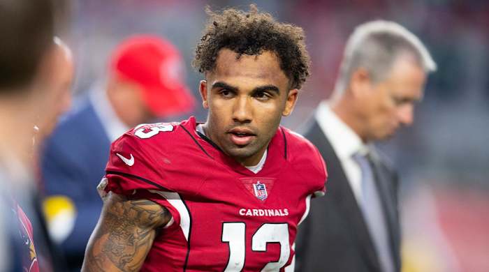 FILE - Arizona Cardinals wide receiver Christian Kirk looks on after playing against the Seattle Seahawks in an NFL football game Jan. 9, 2022, in Phoenix. Kirk signed a four-year, $72 million contract with the Jacksonville Jaguars, Thursday, March 17, 2022, that includes $37 million guaranteed.