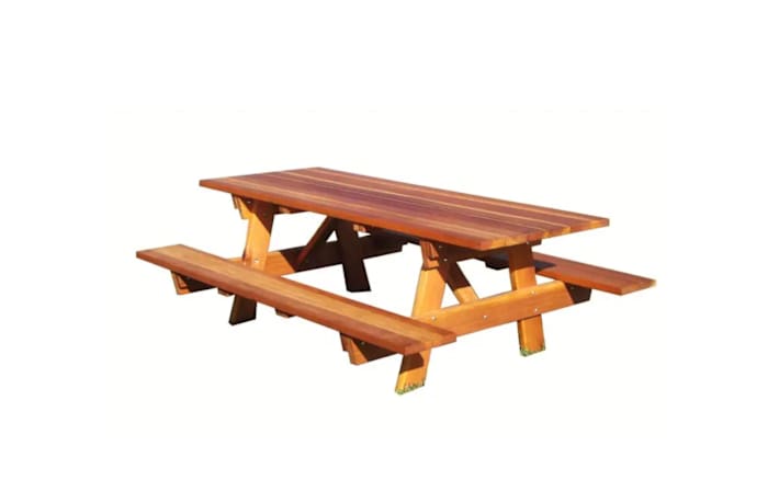 Outdoor 1905 Super Deck Finished 8 ft. Redwood Picnic Table