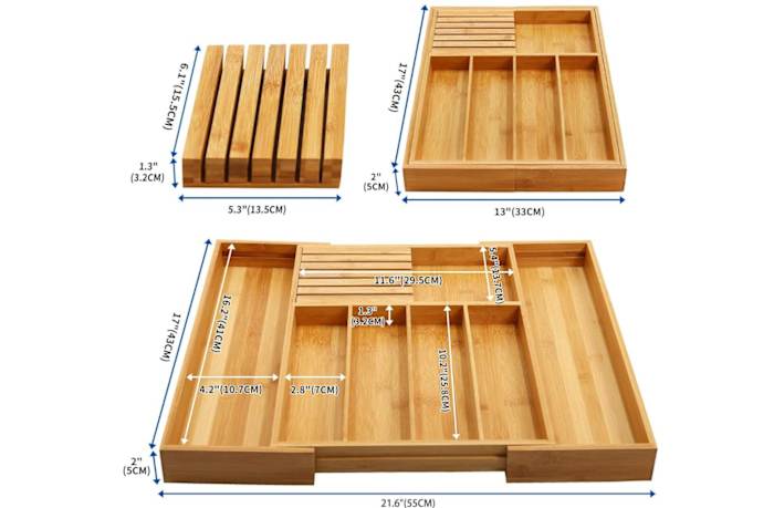 Bamboo Silverware Drawer Organizer Kitchen, Expandable Utensil Holder