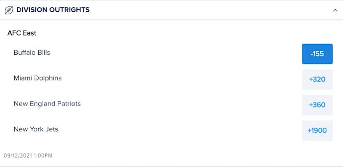 2021-22 AFC East Division Champion NFL Futures Odds via FanDuel Sportsbook