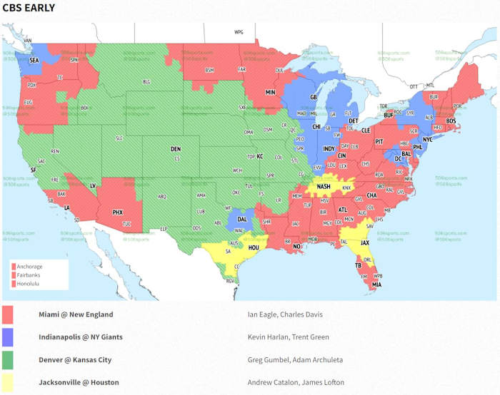 NFL Week 17 NFL Coverage Map CBS Early