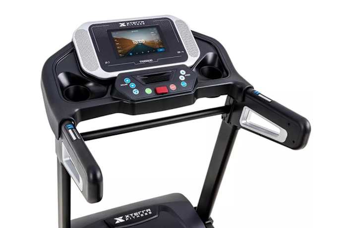 A closeup of the display screen and control panel on the XTERRA TRX5500 treadmill