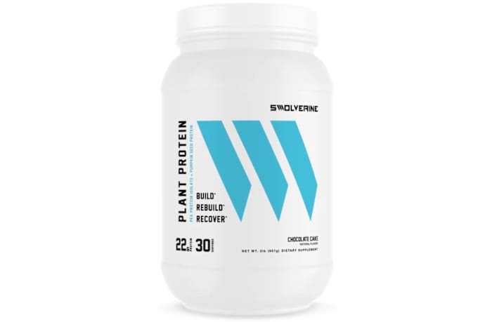 A container of Swolverine Plant Protein