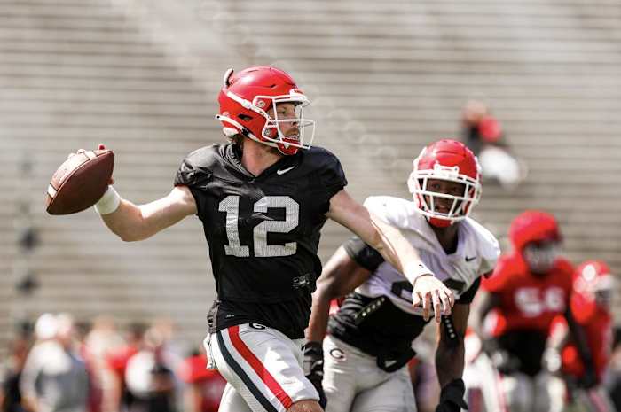 Brock Vandagriff during Georgia's spring practice / CREDIT: Tony Walsh/UGAA