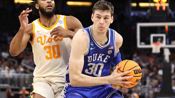 Duke Blue Devils center Kyle Filipowski drives against Tennessee