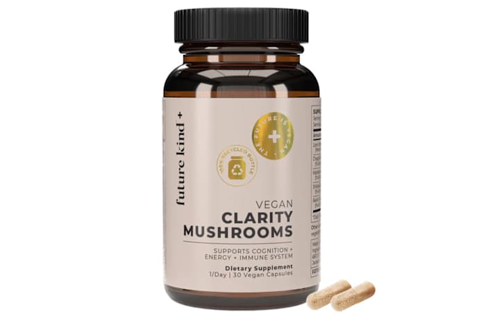 A bottle of Future Kind Vegan Lion’s Mane Mushroom Complex Brain Supplement