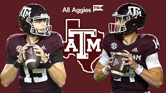 Aggies quarterbacks Conner Weigman (L) and Max Johnson