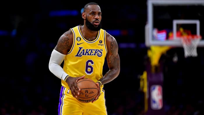 Los Angeles Lakers forward LeBron James looks to pass