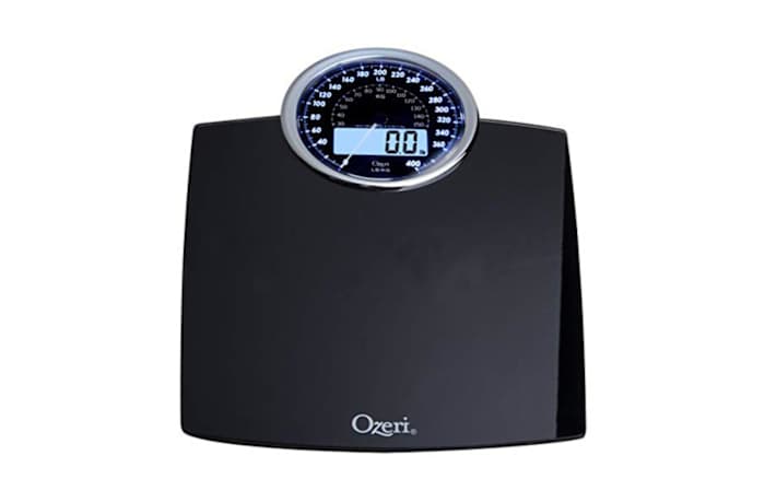 The Ozeri Rev bathroom scale in black