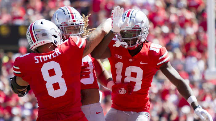 87. Cade Stover, Gee Scott and Marvin Harrison Jr