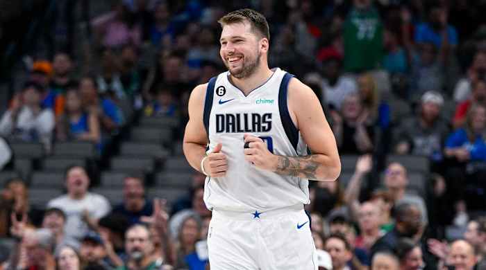 Oct 7, 2022; Dallas, Texas, USA; Dallas Mavericks guard Luka Doncic (77) in action during the game between the Dallas Mavericks and the Orlando Magic at the American Airlines Center.