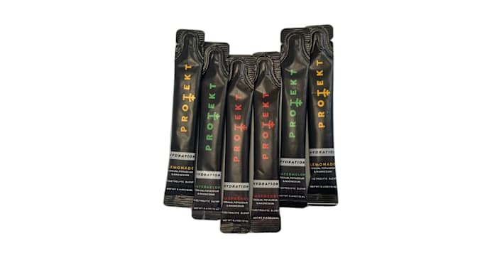 Six on-the-go packets of Protekt Hydration electrolyte enhancer in Lemonade, Watermelon and Raspberry flavors