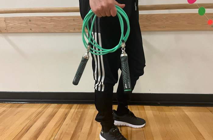 The Crossrope AMP can be used with or without a rope, and in varying weights. Pictured is the ¼ lb. rope