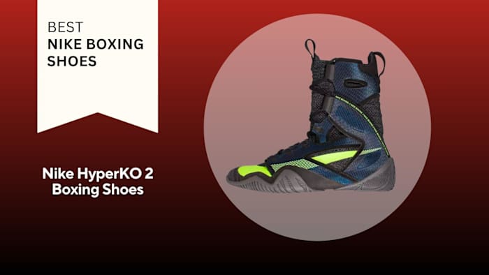 Nike HyperKO 2 boxing shoes on red background