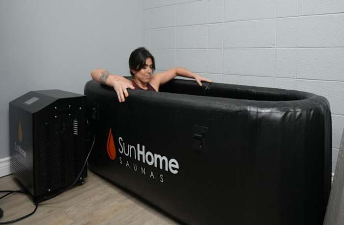 Woman in Sun Home Saunas Cold Plunge Tub