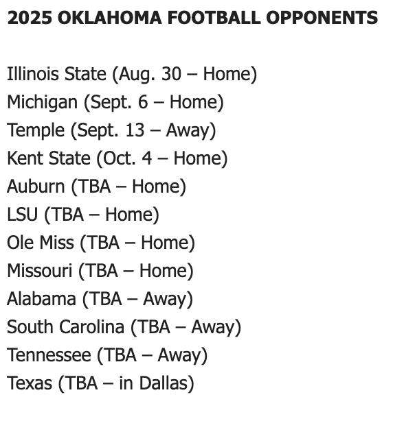 Oklahoma's 2025 football schedule