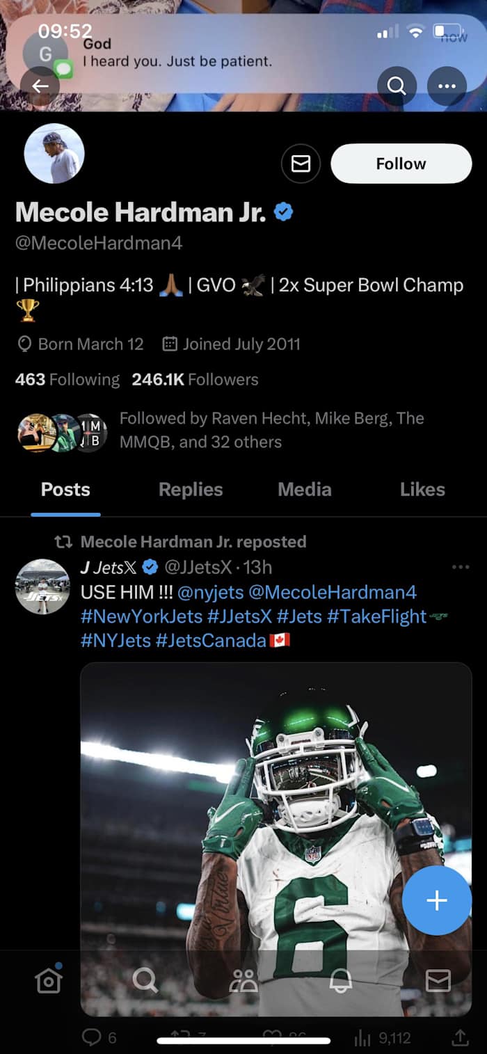 Screenshot of Mecole Hardman's X Profile