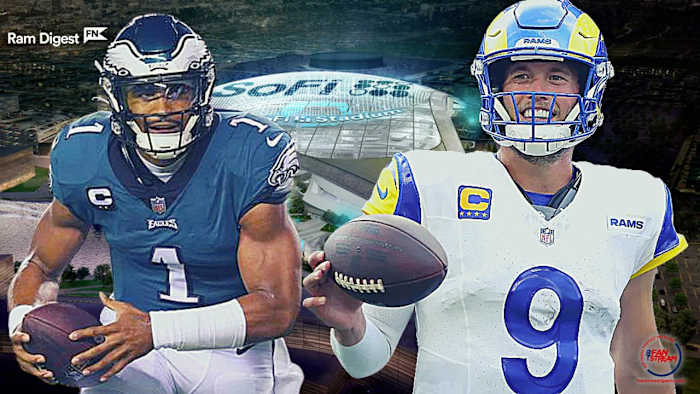 Jalen Hurts (L) and Matthew Stafford