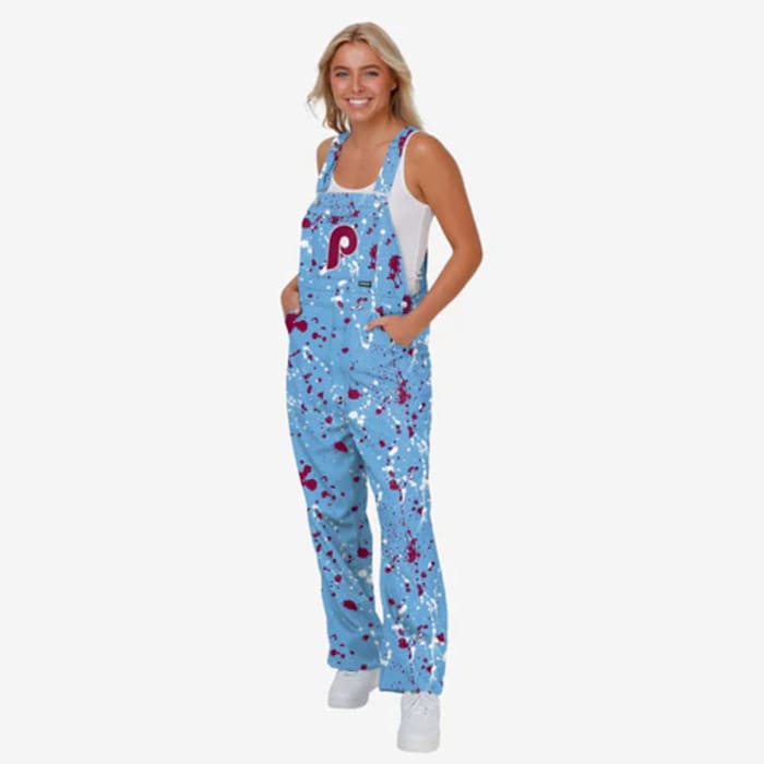 Philadelphia Phillies Women's Powder Blue Paint Splatter Overalls - $78.00