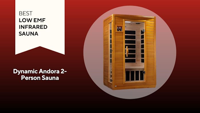 A box-shaped, wooden Dynamic Andora 2-Person Sauna