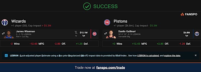 A possible trade scenario for the Washington Wizards to get James Wiseman using FANSPO.