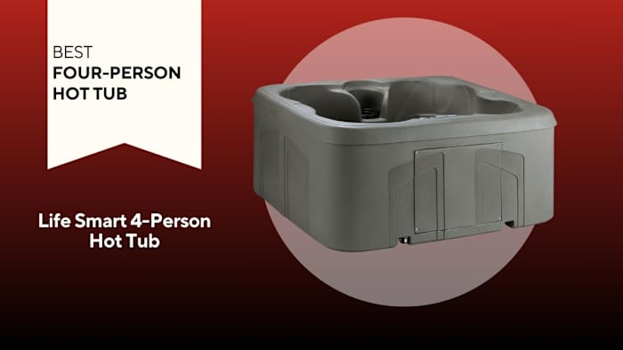 Life Smart 4 person grey hot tub on red background