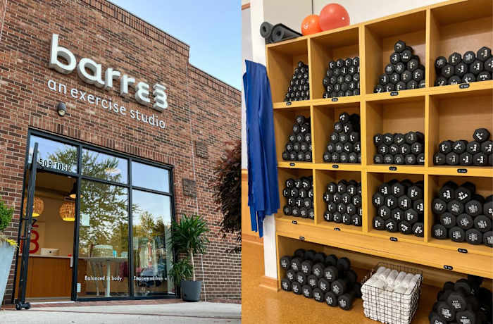 Exterior and interior shots of Barre3 studio