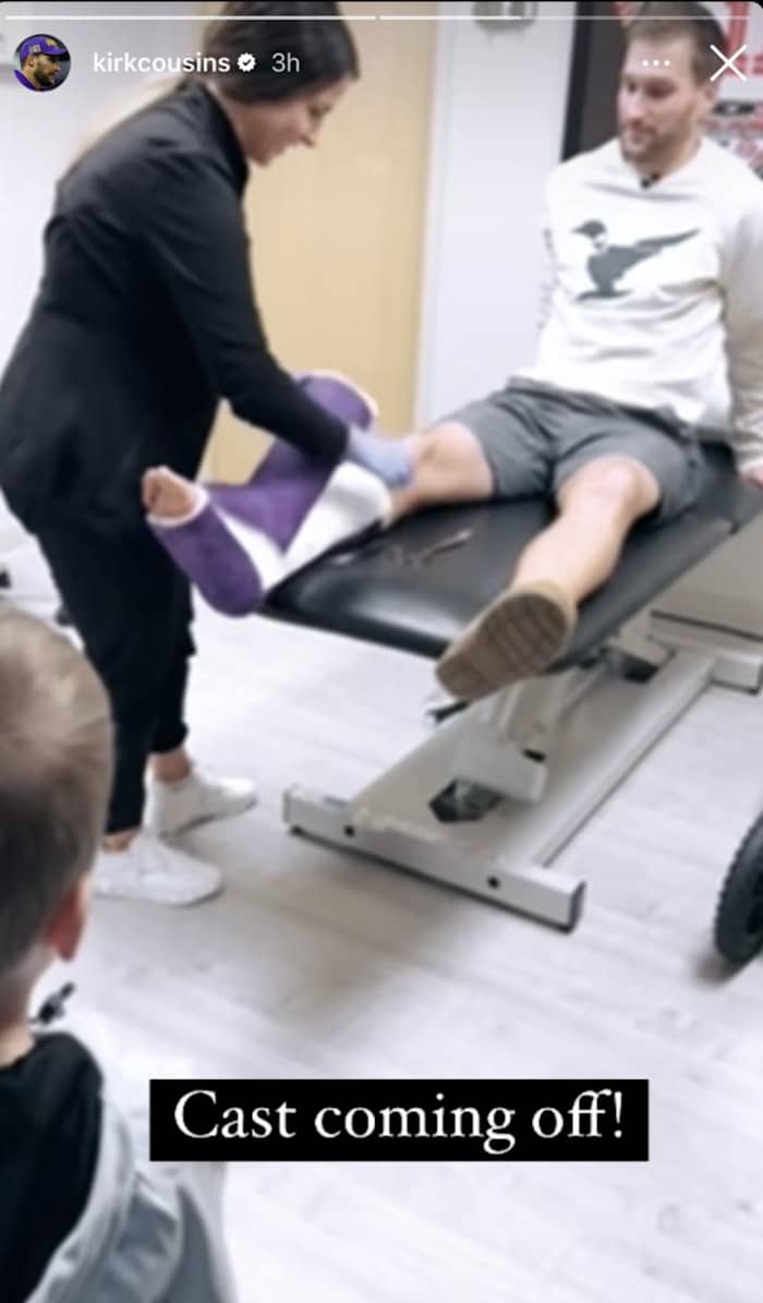 Cousins posted a brief video of his cast coming off.