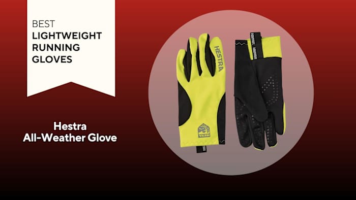 Hestra All-Weather Glove over a red background