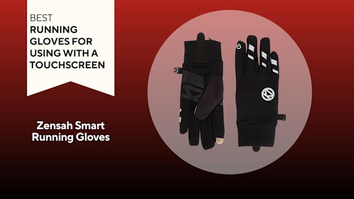 Zensah Smart Running Gloves over a red background