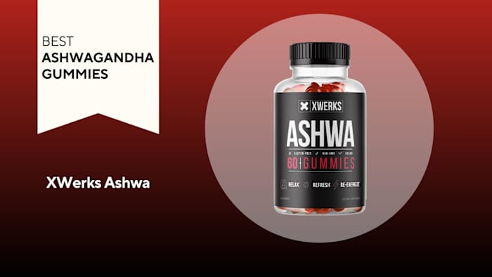 A bottle of XWerks ASHWA against a red background