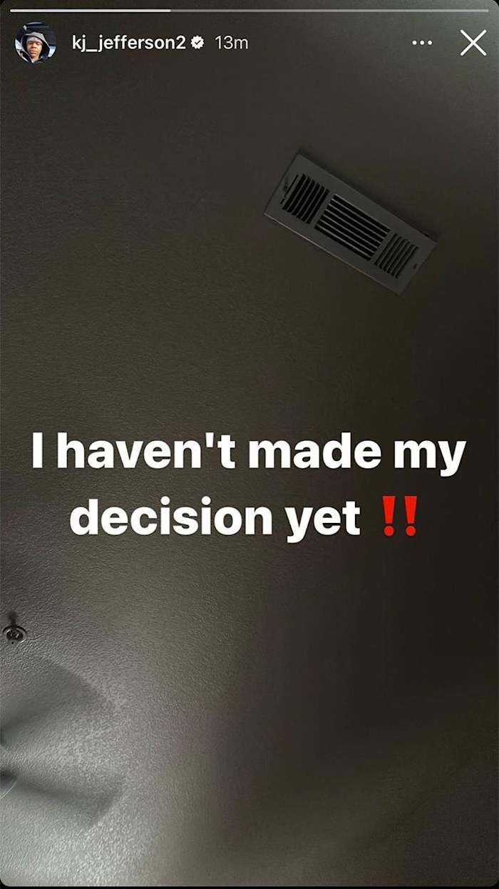 Arkansas quarterback KJ Jefferson's post indicating he hasn't actually decided whether he will go into the transfer portal despite reports.