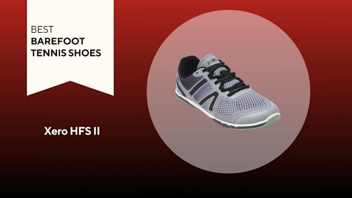 An image of a Xero HFS II shoe against a red background.