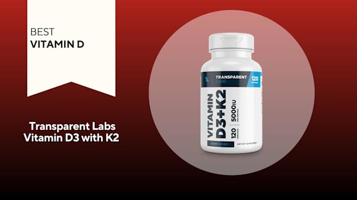 A white bottle with blue writing of Transparent Labs Vitamin D3 with K2 our pick for the best vitamin D
