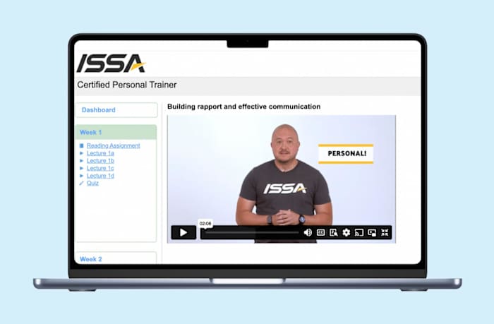 An image of an ISSA instructor. He's featured in a video lecture, queued up on a computer screen.