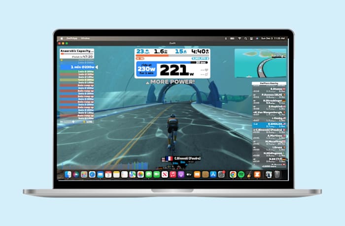 A screenshot of riding through a Zwift underwater tunnel