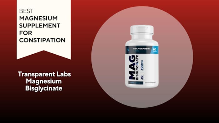 An image of a bottle of Transparent Labs Magnesium Bisglycinate against a red background.