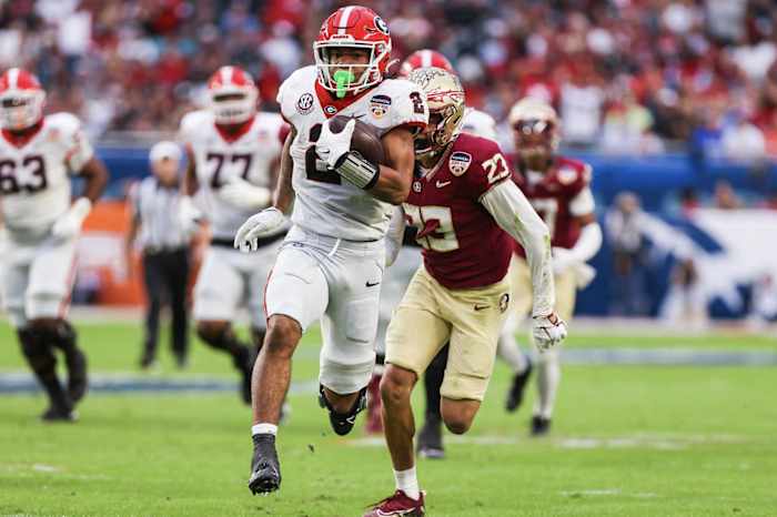 Georgia running back Kendall Milton during Georgia’s game against Florida State in the 90th Capital One Orange Bowl at Hard Rock Stadium in Miami Gardens, Fla., on Saturday, Dec. 30, 2023. (Tony Walsh/UGAAA)
