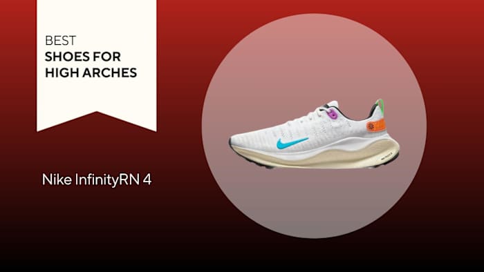 An image of a Nike InfinityRN 4 shoe against a red background.