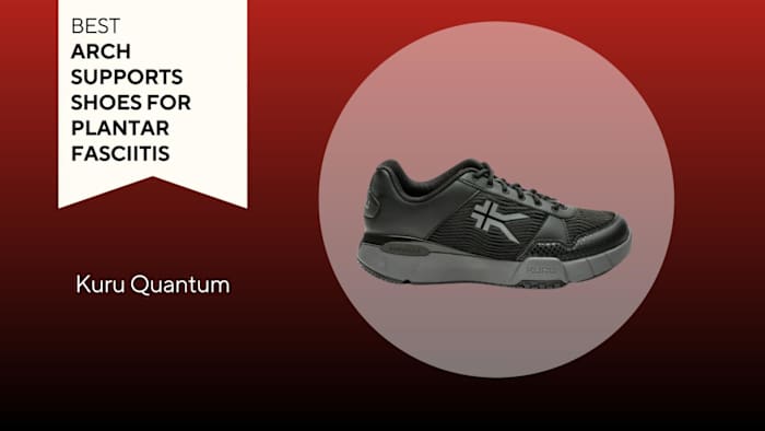 An image of a Kuru Quantum shoe against a red background.