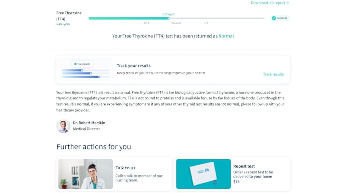Test results for the LetsGetChecked Thyroid test.