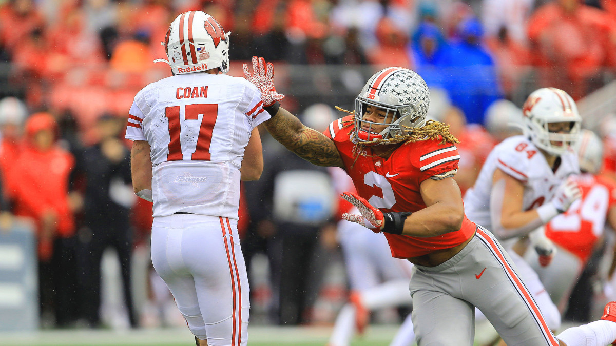 Chase Young had four sacks against the Badgers in a 38–7 Ohio State rout.