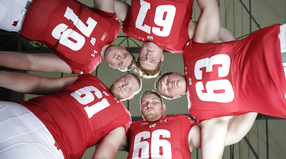 Wisconsin's front five: Jon Dietzen (67), Michael Deiter (63), Beau Benzschawel (66), Tyler Biadasz (61) and David Edwards (79)